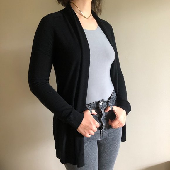 Theory lightweight black wool cardigan Petite Sm. - Picture 1 of 12